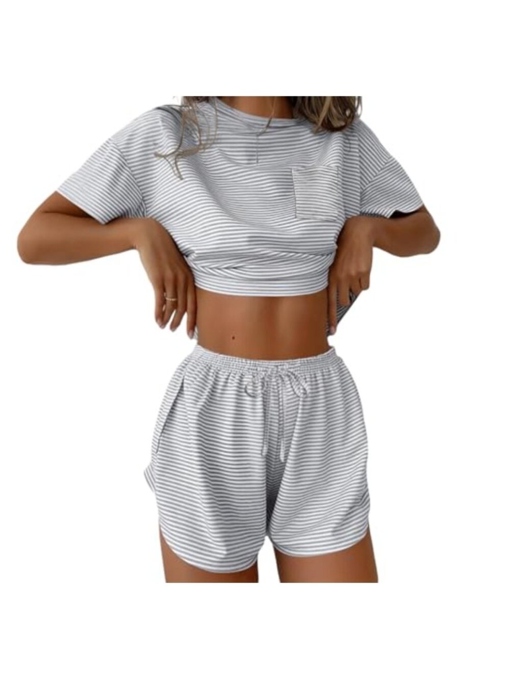 Ekouaer Women's 2-Piece Pajama Set Short Sleeve Tee & Split Shorts Loungewear